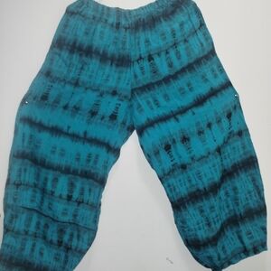 Teal and Black Tie-Dye Linen Pants